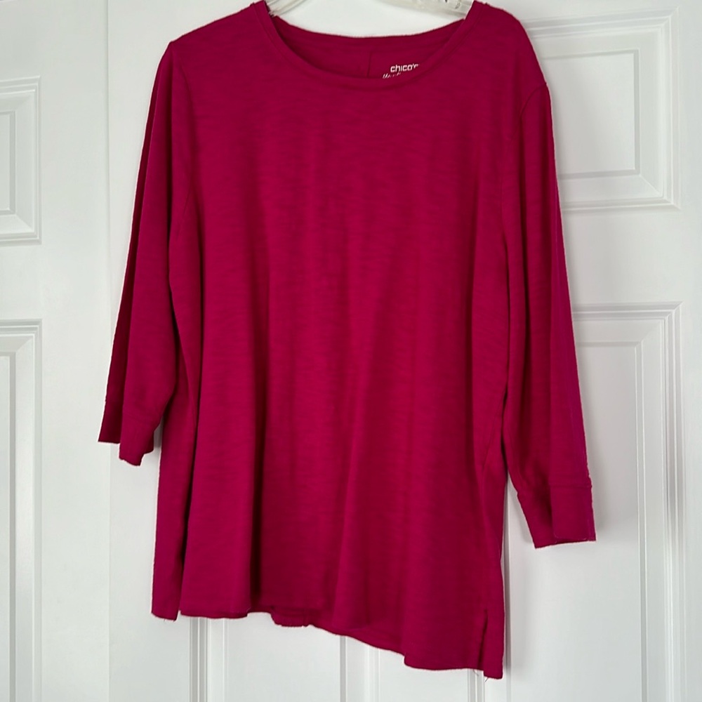 NEW Chico's 3/4 Sleeve Knit Cotton Slub Button Back Seam Tee Top Size 3 / XL.